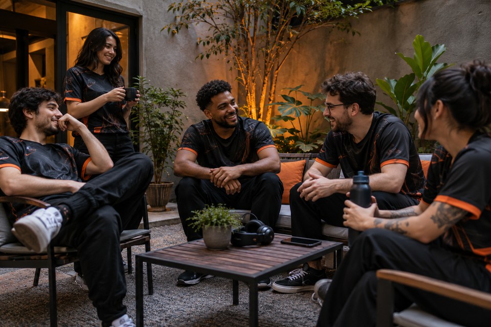 Equipe fazendo uma pausa entre partidas